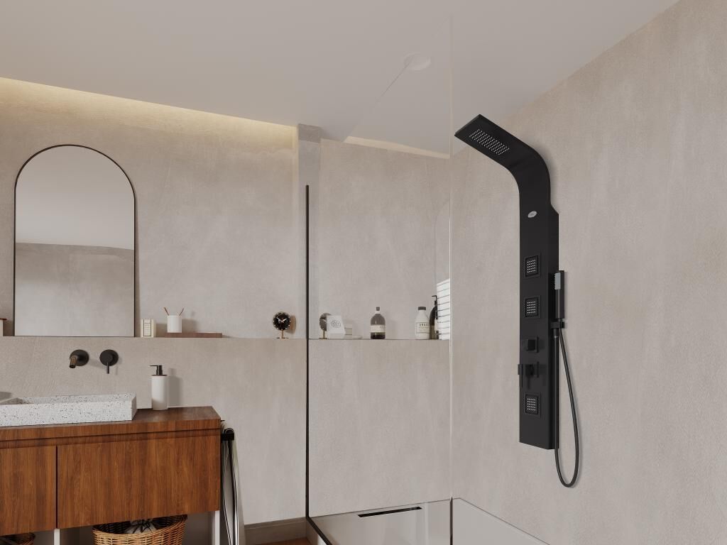 Shower & Design Columna de ducha con hidromasaje TYRA - negra - 20x150 cm