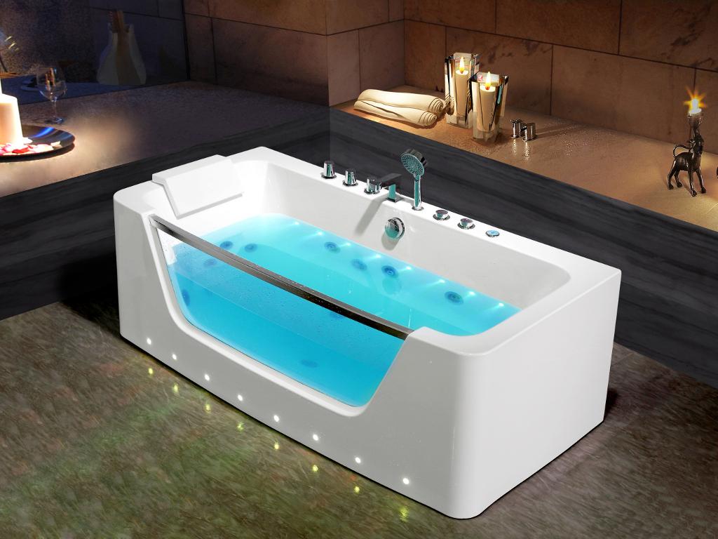 Shower & Design Bañera de hidromasaje acristalada con leds DYONA - 1 plaza - 260 L - 85x170x58cm - Blanca