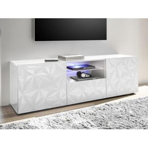 Unique Mueble TV ERIS - LEDs - 2 puertas y 1 cajón - Blanco lacado