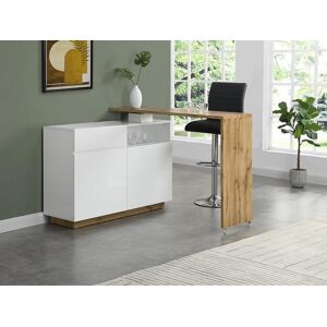 Unique Mueble de bar pivotante ELDIR - 2 puertas, 1 cajón y 1 estante - MDF - Blanco lacado y roble