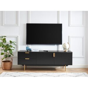 Unique Mueble TV - 2 puertas y 2 cajones - MDF y metal - Negro y dorado - LIKANA
