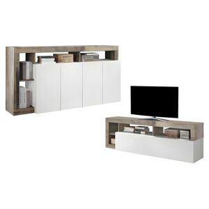 Unique Conjunto Aparador y Mueble TV - Comedor contemporáneo SEFRO - Blanco lacado y roble