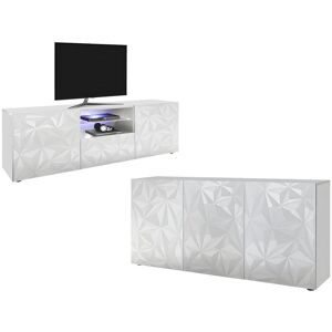 Unique Conjunto Aparador y Mueble TV - Comedor luminoso ERIS - Blanco lacado