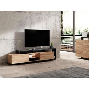 Unique Mueble para TV con 2 puertas y 6 estantes con LEDs - Natural claro y Antracita - IDESIA