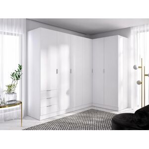 Unique Armario de esquina de 6 puertas y 3 cajones - L213 cm - Blanco - LISTOWEL