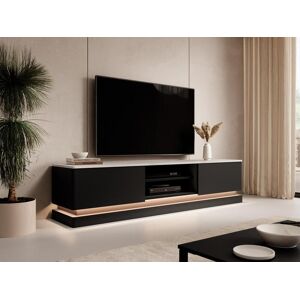 Mueble TV 2 cajones y 2 estantes con LEDs de MDF - Negro y efecto mármol blanco - DEVIKA de Pascal MORABITO