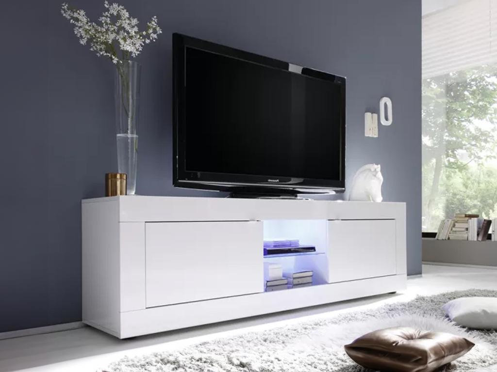 Unique Mueble TV COMETE - LEDs - 2 puertas - Blanco lacado