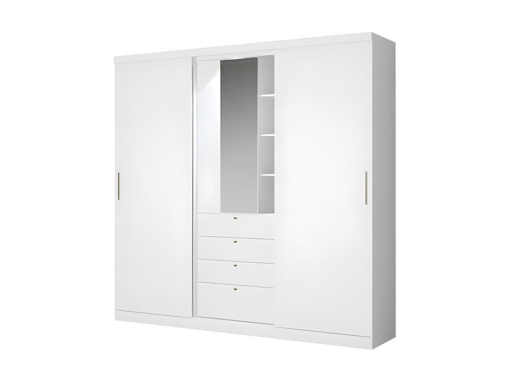 Unique Armario BODIL - puertas correderas - Espejo y cajones - Largo 240cm - Blanco