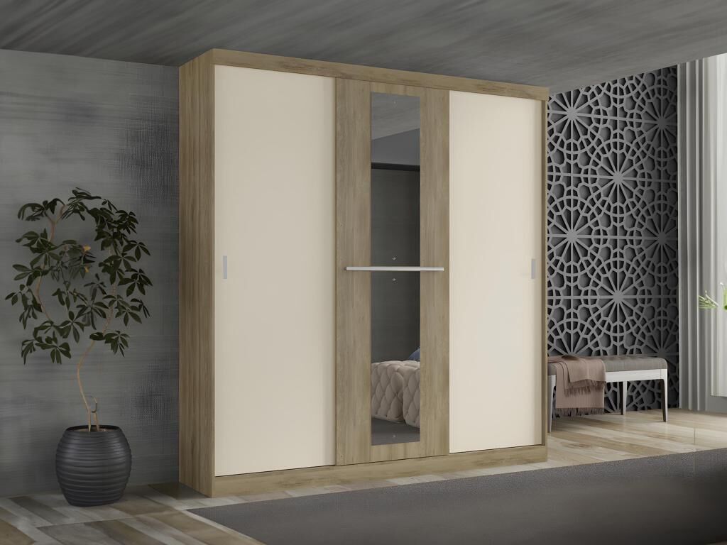 Unique Armario  - 3 puertas correderas - Largo 205 cm - Natural y blanco marfil - DIDDA