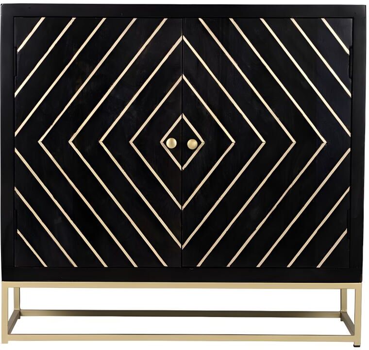 Unique Aparador art déco PRISMIN - 2 puertas - Madera de mango y metal - Negro  y dorado