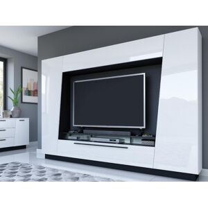 Venta-unica Mueble TV CHACE con compartimentos - LEDs - MDF lacado blanco