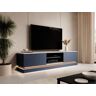 Mueble TV 2 cajones y 2 estantes con LEDs - MDF - Azul y efecto mármol blanco - DEVIKA de Pascal MORABITO