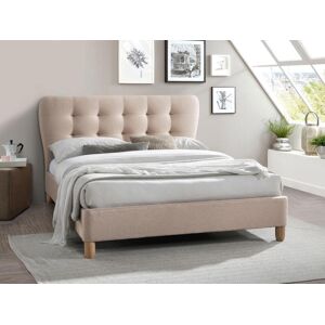 Unique Cama 140 x 190 cm con cabecero capitoné - Tela beige - ELIDE