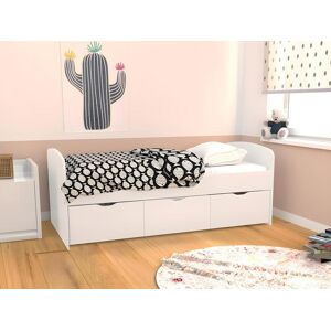 Unique Cama LOUANE con 2 cajones y 1 arcón - 90 x 190 cm - Blanco