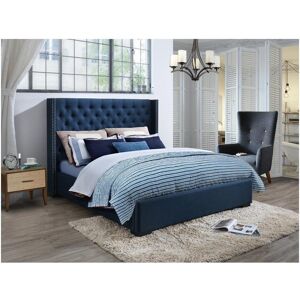 Unique Cama MASSIMO con cabecero capitoné 160x200 - Tela azul