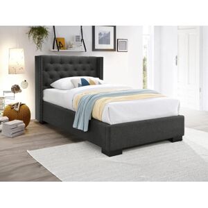 Unique Cama MASSIMO con cabecero capitoné - 90x200 cm - Tela gris