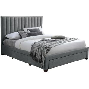 Unique Cama con 3 cajones 140 x 200 cm - Tela - Gris - LIAKO