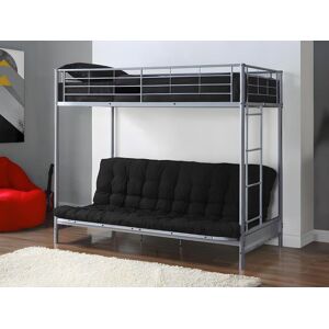 Unique Cama alta 90 x 190 cm - Con banco convertible - metal - plata + Futón negro - MODULO V