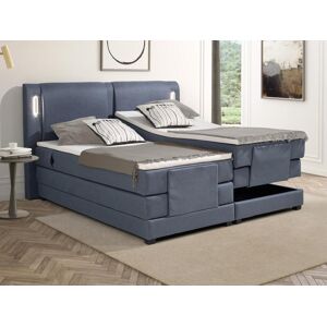 Conjunto boxspring cabecero con LEDs + somieres relajación eléctrico + colchón + sobrecolchón - 2 x 90 x 200 cm - Tela azul - ASTEMI de PALACIO