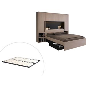 Unique Cama con compartimentos 160 x 200 cm - Con LEDs - Color: natural y negro + Somier - VELONA