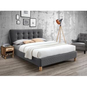 Unique Cama 140 x 190 cm con cabecero capitoné - Tela gris - ELIDE