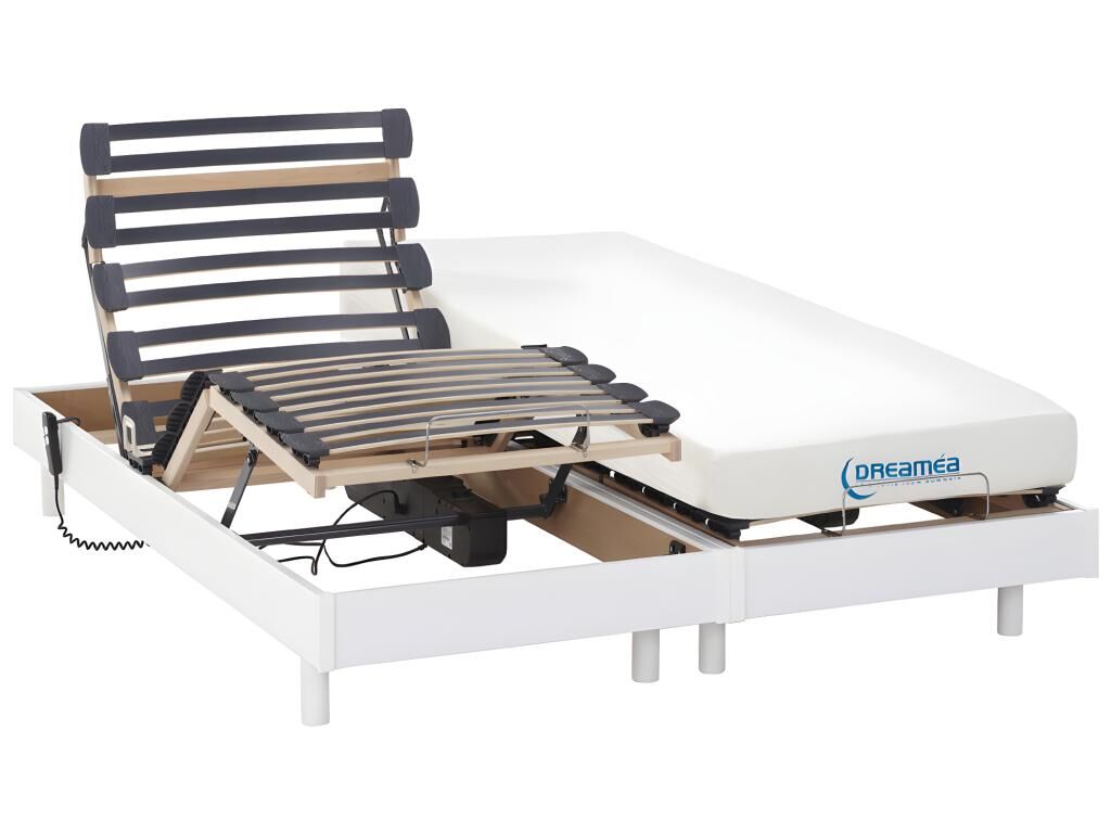 Cama eléctrica de relajación con colchón con memoria de forma HERACLES de DREAMEA - blanco - 2x90x200 cm