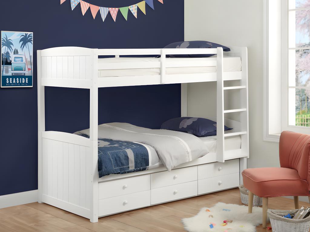 Unique Cama litera separable ANCHISE - 90x190cm - Con compartimentos - Lacado blanco