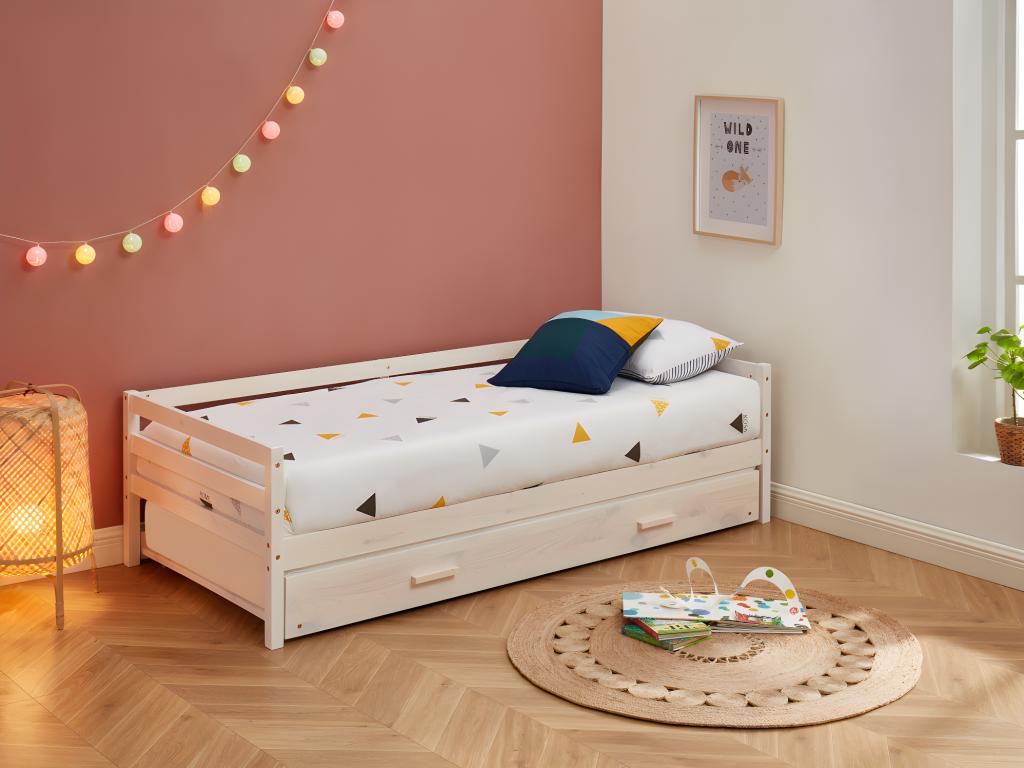 Unique Cama nido AEDAN II - 2 x 90 x 190 cm - Pino macizo y MDF - Blanca