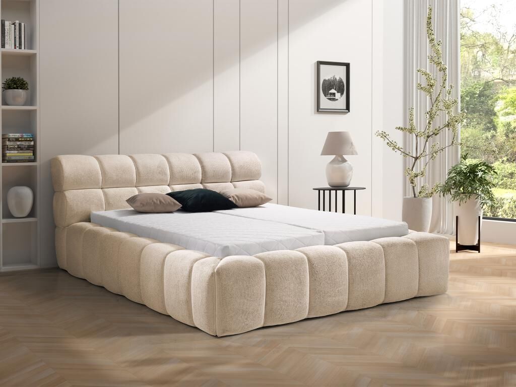 Unique Cama con cajones 180 x 200 cm - Tela - Beige - FORVIK