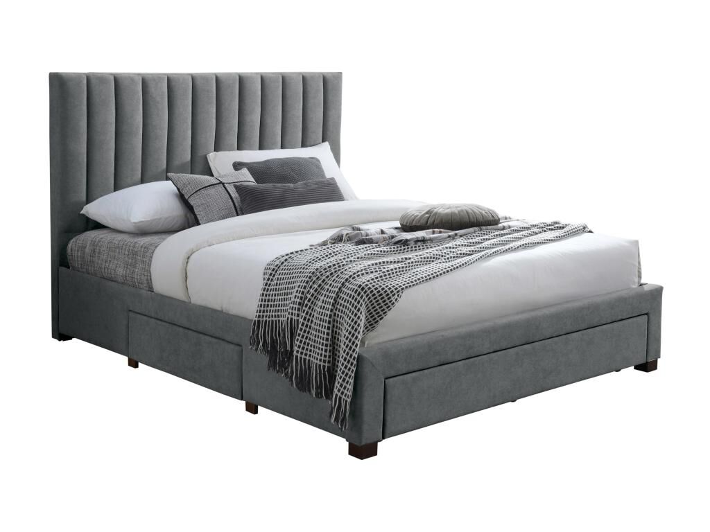 Unique Cama con 3 cajones 160 x 200 cm - Tela - Gris - LIAKO