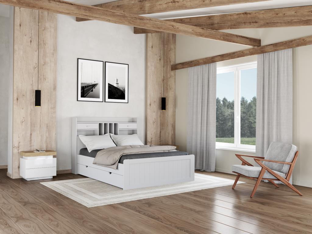 Unique Estructura de cama con almacenaje - 140x190 cm - Blanco - MEDERICK