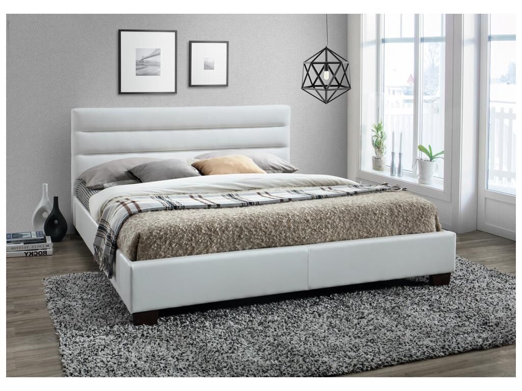 Unique Cama FAUSTIN - 160x200 cm - Piel sintética blanca