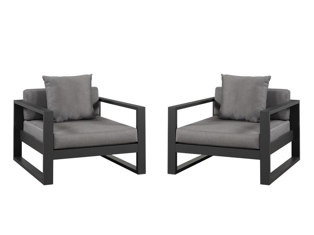 MYLIA Juego de 2 sillones de jardín de aluminio - Antracita - MOLOKAI
