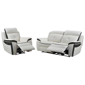 Unique Sofá de 3 plazas y sillón relax eléctrico de piel ANGELIQUE - Blanco/antracita