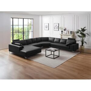 LINEA SOFA Sofá XXL 7 plazas de piel DONATELLO II - Negro - Ángulo izquierdo