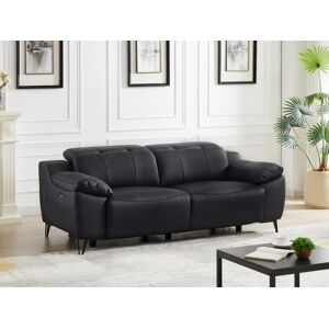 LINEA SOFA Sofá relax eléctrico de 3 plazas de cuero negro ROVETO