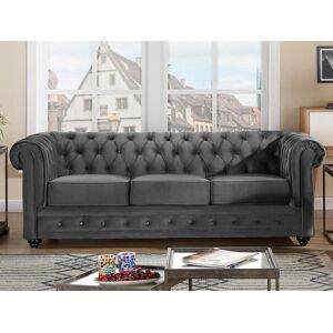 Unique Sofá 3 plazas de terciopelo CHESTERFIELD - Gris antracita