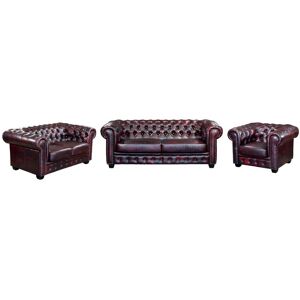 LINEA SOFA Sofá 3+2+1 plazas chesterfield BRENTON 100% piel de búfalo - cereza