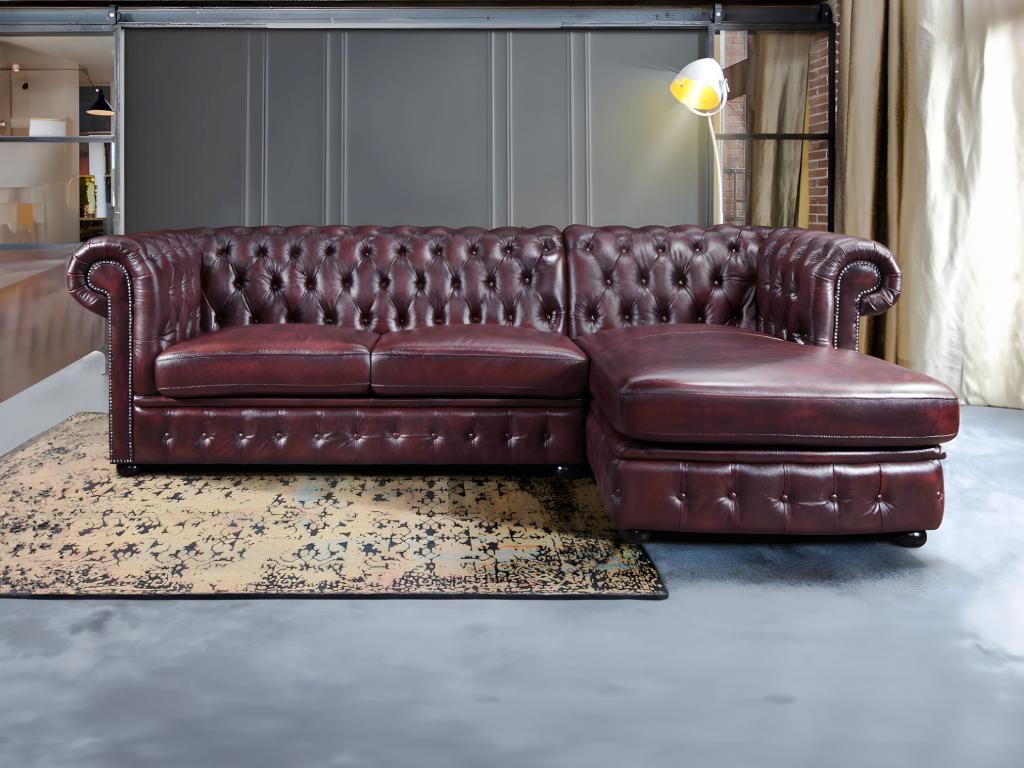 LINEA SOFA Sofá rinconera chesterfield BRENTON 100% piel de búfalo - Cherry - Ángulo derecho