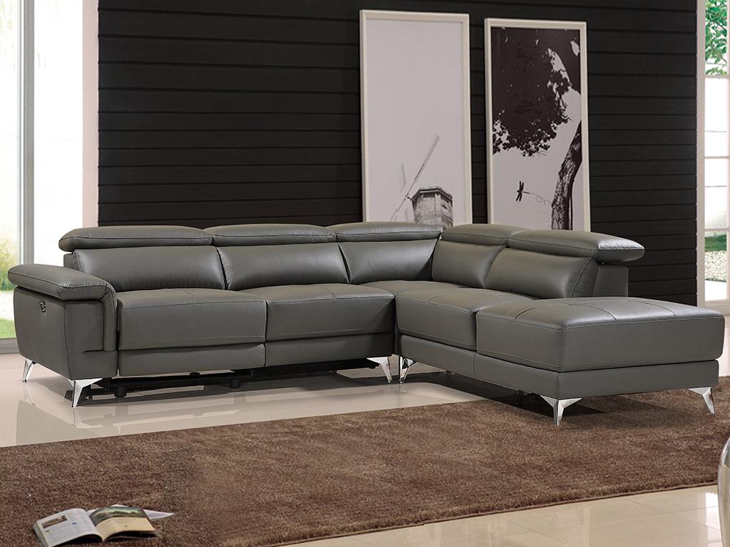 LINEA SOFA Sofá rinconera relax eléctrico de piel PASCALINE - Antracita - Ángulo derecho