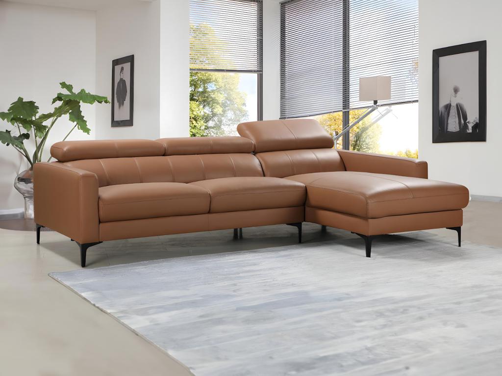 LINEA SOFA Sofá rinconera de piel de búfalo FLORENCE - Camel - Ángulo derecho