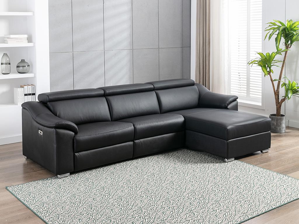 LINEA SOFA Sofá rinconera relax eléctrico de piel de calidad superior negro PEDRERA - Ángulo derecho