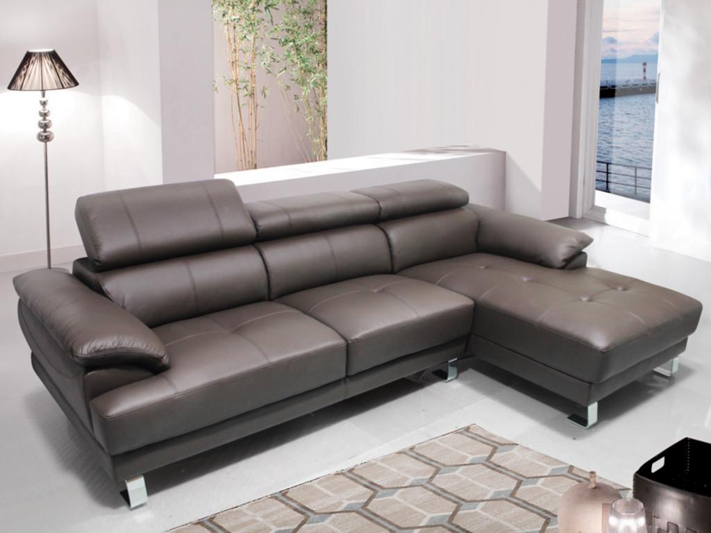 LINEA SOFA Sofá rinconero de piel EXCELSIOR II - Marrón - Ángulo derecho