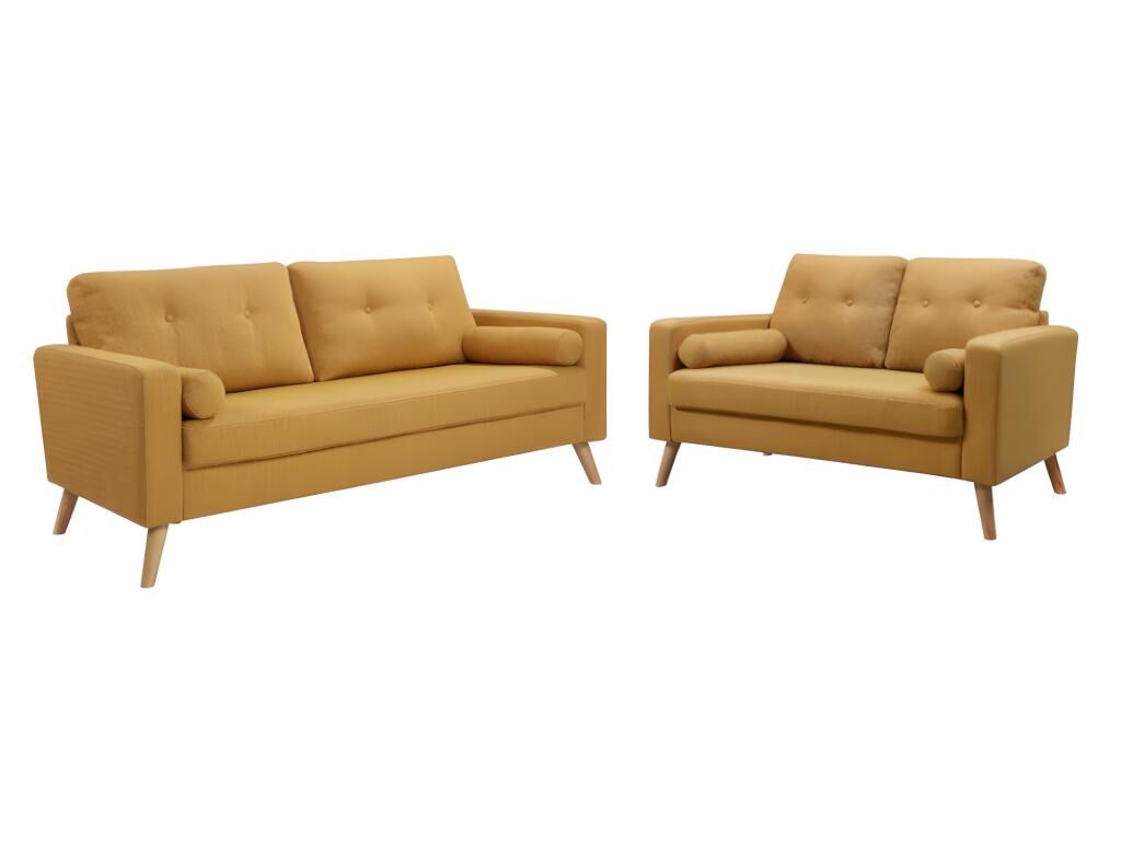 Unique Sofá de 3+2 plazas de tela con efecto lana TATUM - Amarillo