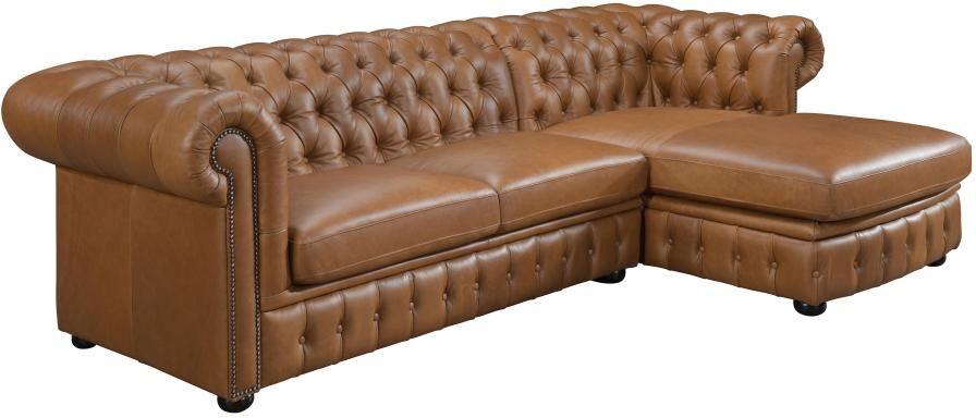 LINEA SOFA Sofá rinconera (ángulo derecho) chesterfield BRENTON 100% piel de búfalo - Caramelo vintage