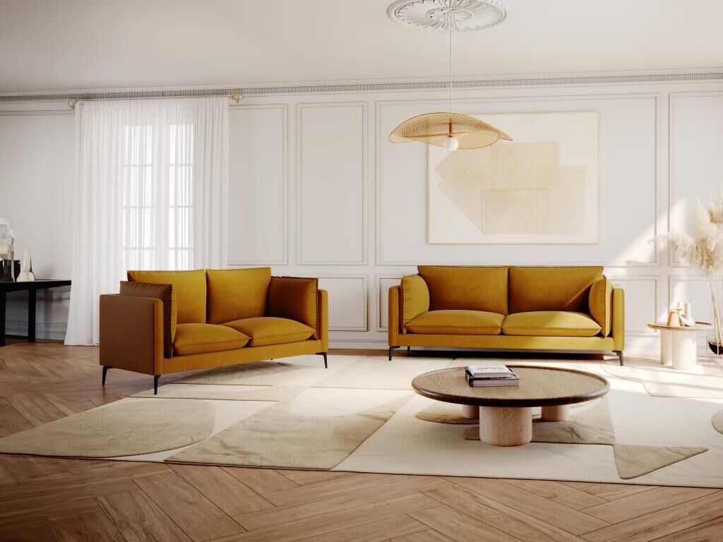Unique Sofá de 3 plazas de terciopelo KESTREL - Amarillo mostaza de Pascal Morabito