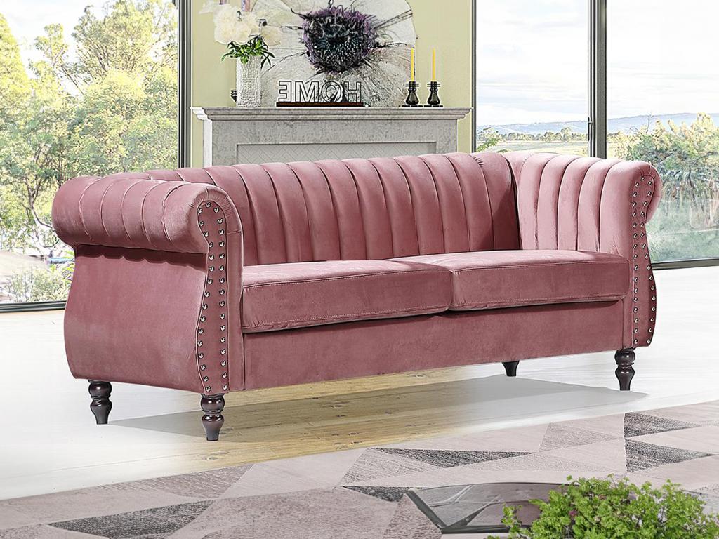 Unique Sofá chesterfield de 3 plazas de terciopelo rojo viejo TRUMBO