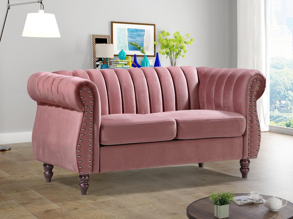 Unique Sofá chesterfield 2 plazas de terciopelo rosa viejo TRUMBO