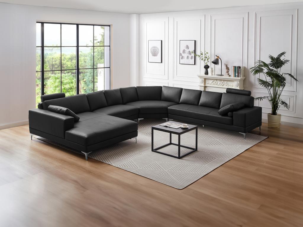 LINEA SOFA Sofá XXL 7 plazas de piel DONATELLO II - Negro - Ángulo izquierdo