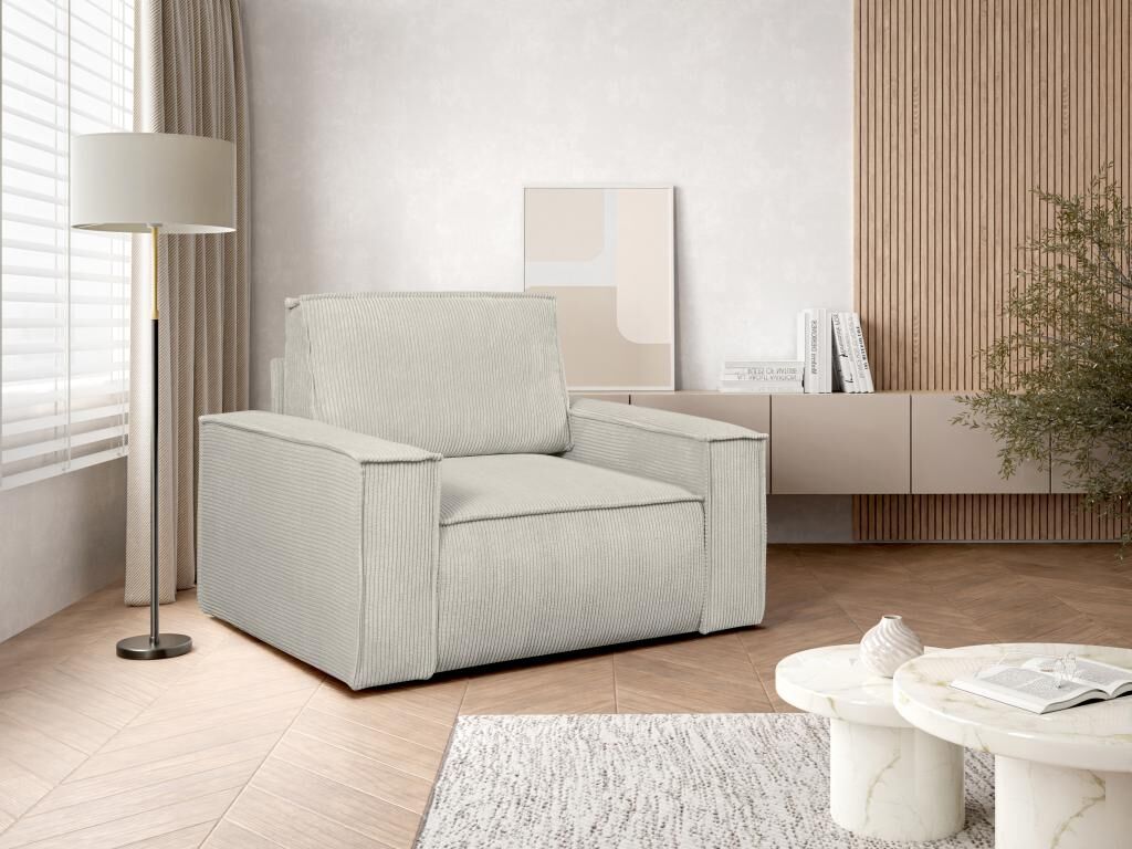 Unique Sillón de terciopelo acanalado beige AMELIA